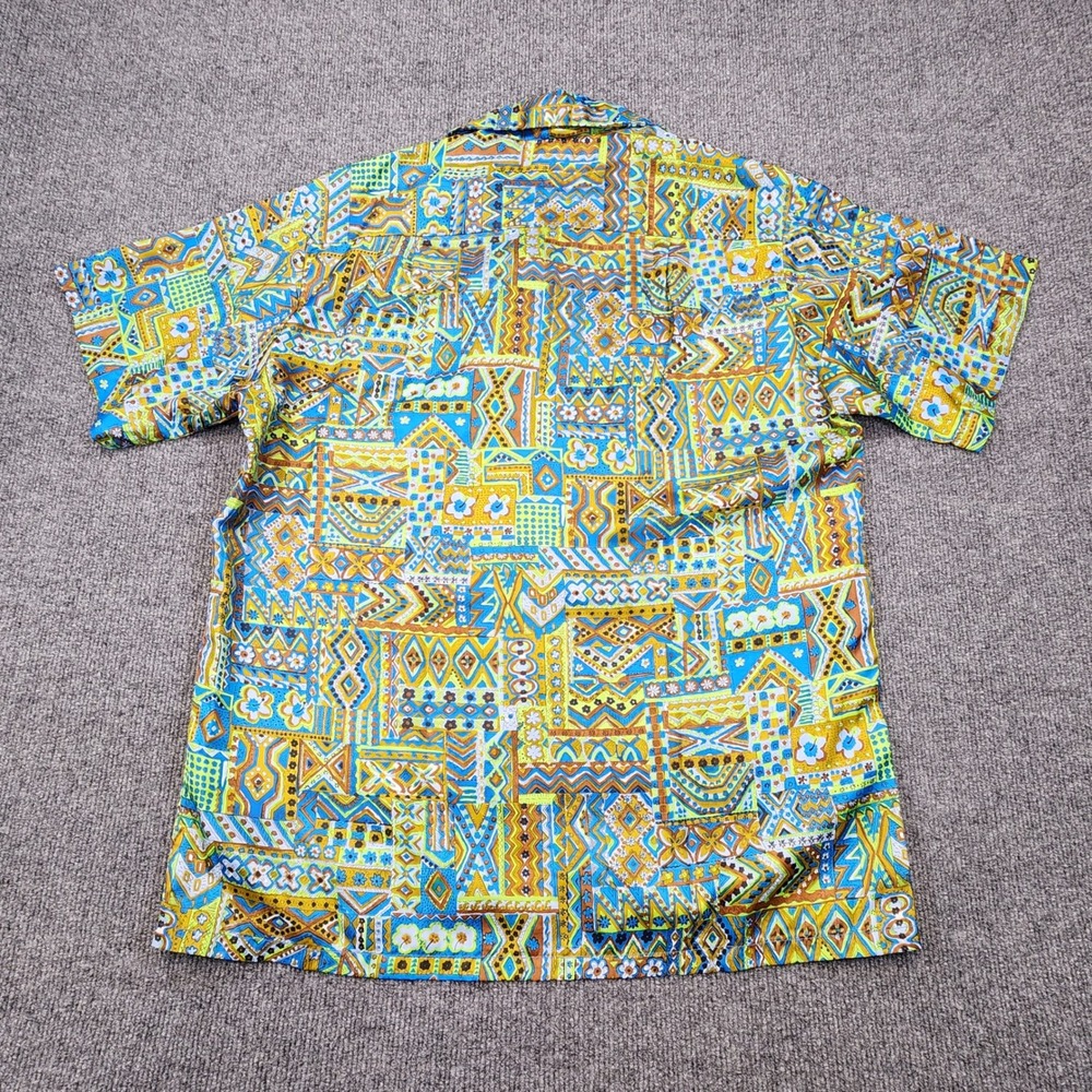 Vintage 60s Sears Hawaiian Camp Shirt Mens Large Psychedelic Patchwork Thin READ - Picture 3 of 7